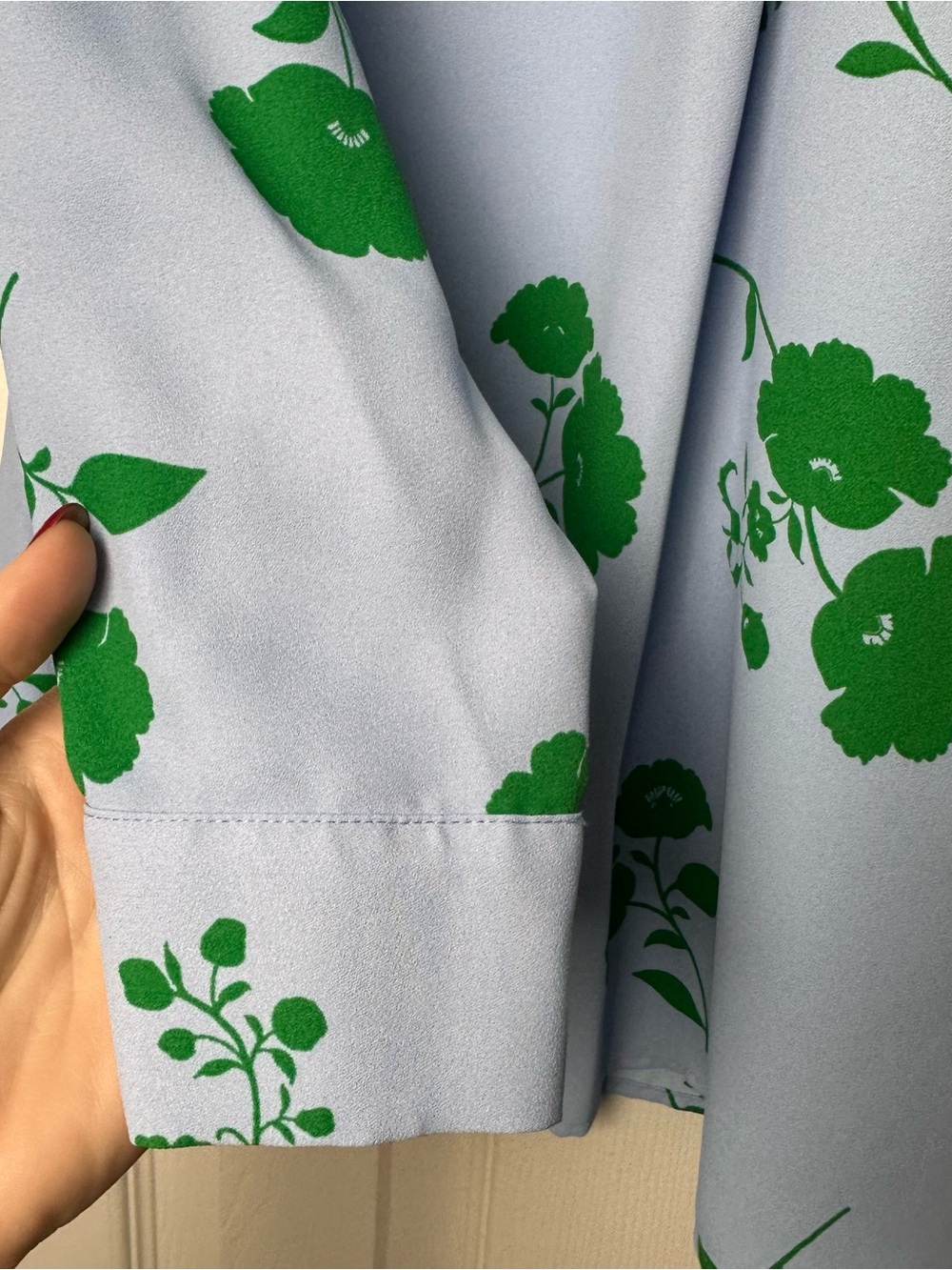 Anne Klein Pale Blue Blouse with Green Floral Print - Picture 3 of 5